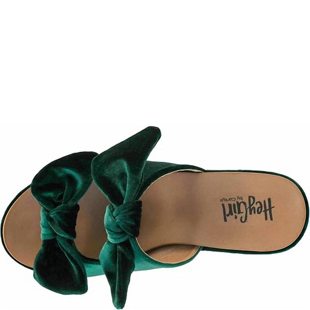 NEW CORKYS FOOTWEAR women's put a bow on it velvet heeled sandal in green - Picture 6 of 7